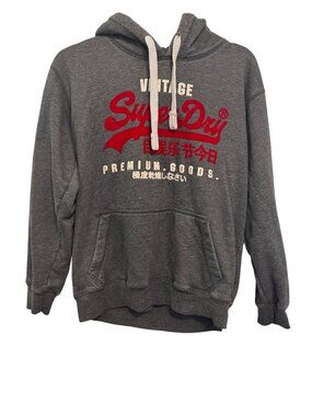 Vintage SuperDry Gray Hoodie Size Small With Red & White Logo Design